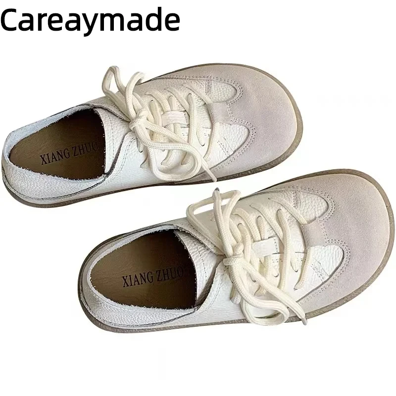 Careaymade-buty damskie z prawdziwej skóry, miękka podeszwa wygodne pojedyncze buty na co dzień, okrągłe toe płytkie usta buty damskie z szerokim noskiem