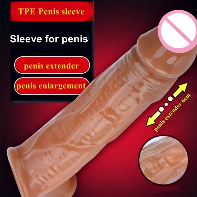 Soft TPE Penis Sleeve Extender Capa Peniana Enlargement Extensor De Pene Extension Adult Toys For Men Sexy Juguetes Sexulaes