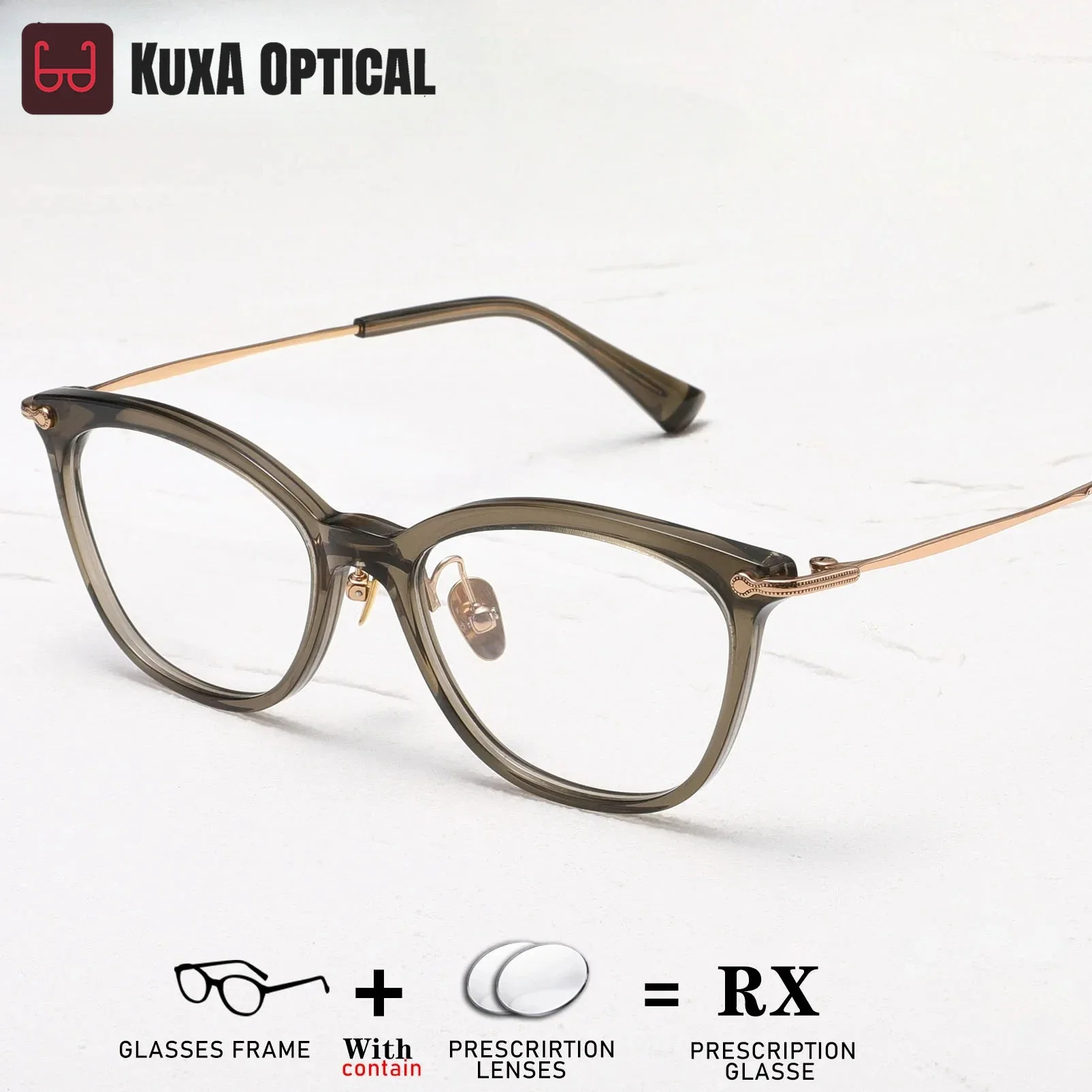 

KUXA очки «кошачий глаз» по рецепту женские ацетатные титановые оптические очки для близорукости прогрессивные правильные линзы для глаз с защитой от УФ-лучей очки
