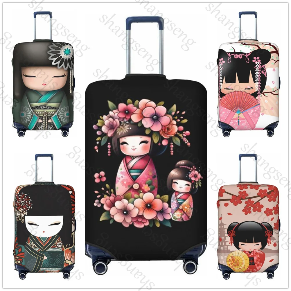 Japanese Red Sakura Kokeshi Doll Luggage Cover Elastic Suitcase Trolley Protector dust cover Suitcase Case For 18-32