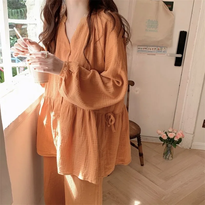 

oversized V-neck long-sleeved pajamas chubby girls loose women weighing 2 to 300 pounds spring autumn Ins-style casual home wear