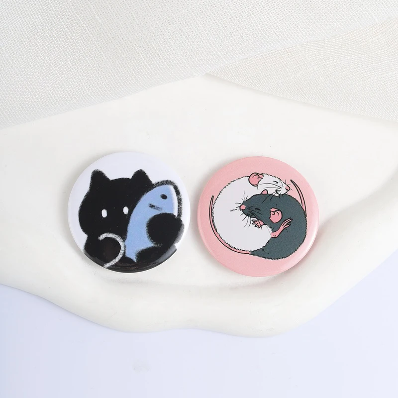 Cute Cartoon Animal Enamel Pins Sleeping Mice And Cat with Fish Metal Brooches Fashion Lapel Badge Backpack Clothes Jewelry Gift