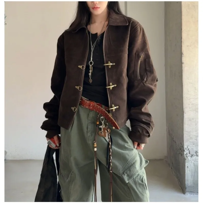 

American Retro Pilot Jacket for Men, Autumn Vintage Brown Short Coat