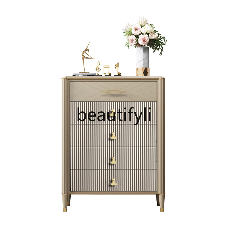 

Light luxury solid wood chest, bedroom locker, simple and modern, high cabinet drawer type storage against the wall