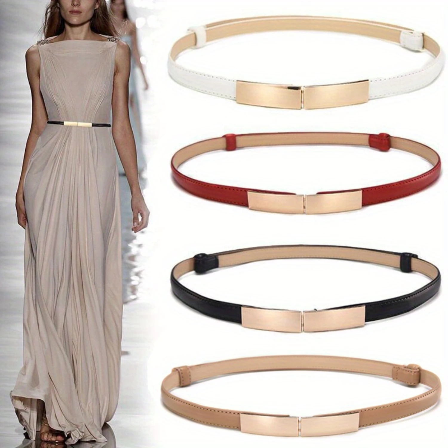 1Pc Adjustable Belt Women PU Leather Simple Versatile Fashion Thin Skinny Buckle Waistband Accessories Dress Accessories