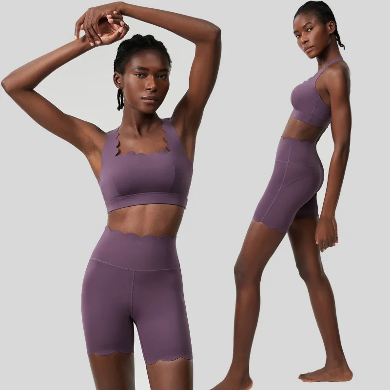 FUBEIKE الصيف موجة صغيرة ملابس اليوغا بلون حجم كبير تشغيل النساء رياضية الرياضة اللياقة البدنية الجري البدلة قطعتين مجموعة