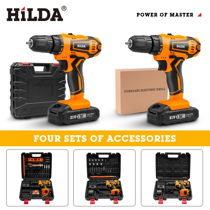 HILDA Electric Drill Cordless Screwdriver Lithium Battery  Mini Drill Cordless Screwdriver Power Tools Cordless Drill