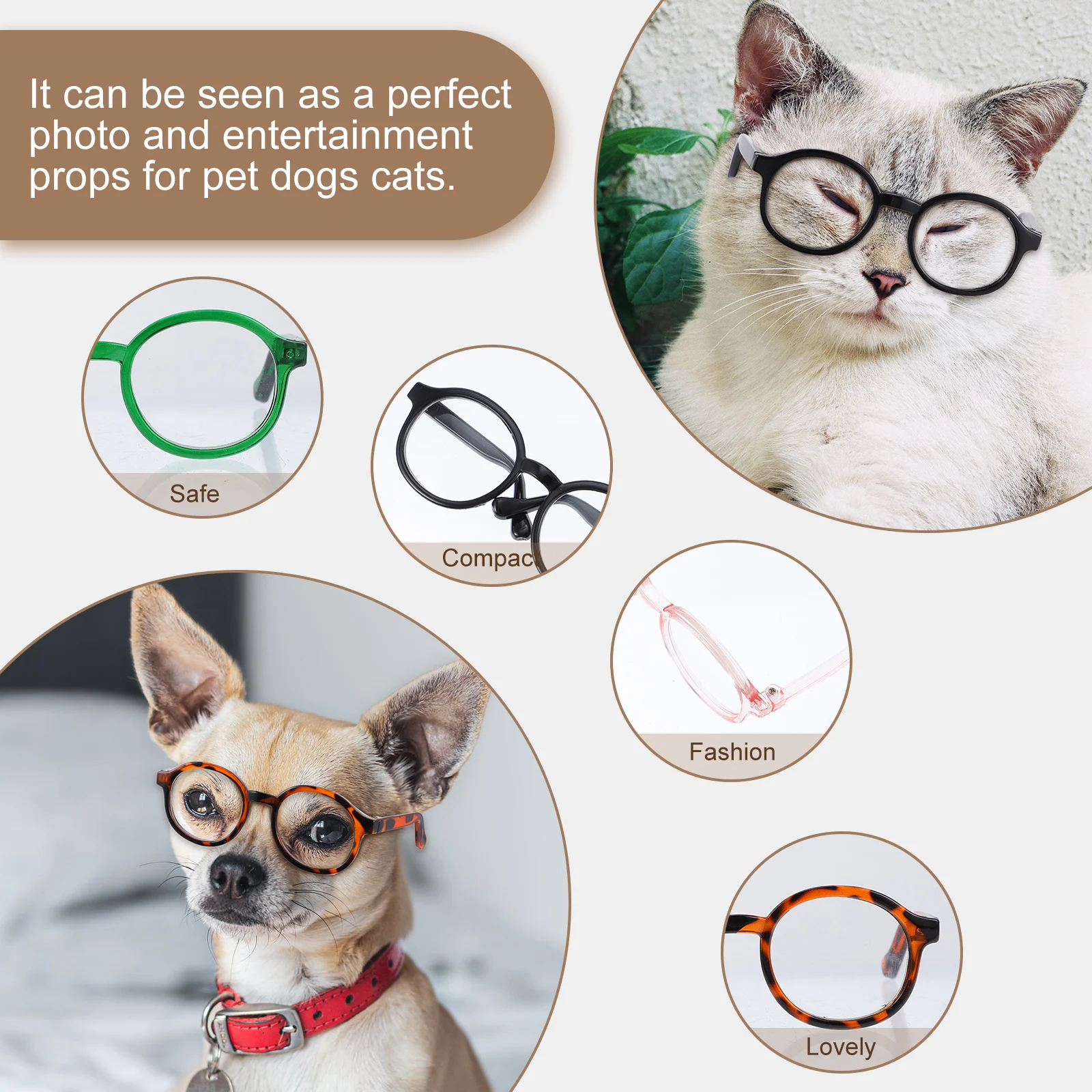 

4Pcs Cat Plastic Glasses Transparent Frames Fashion Sunglasses for Dogs Cats Cosplay Photo Props Eye Protection Gear