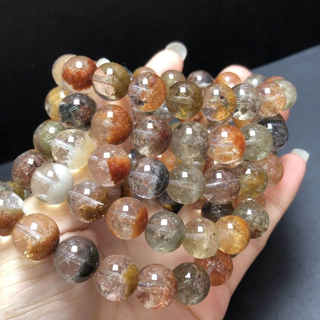 

1 Pc Fengbaowu Natural Four Seasons Lodolite Phantom Garden Quartz Bracelet Round Beads Crystal Reiki Healing Stone Jewelry