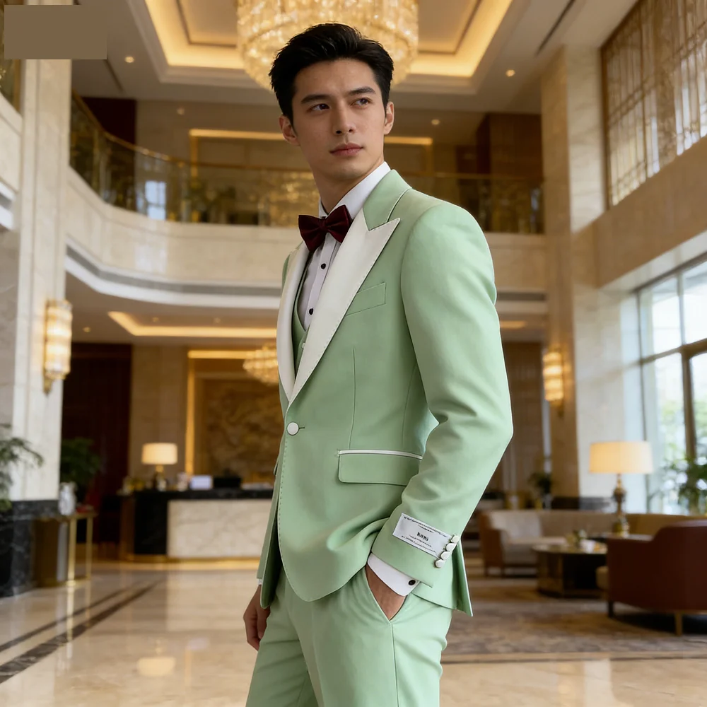 

Men's White Lapel Tuxedos Slim Fit Dance Blazer with Pants Wedding Groomsmen Smoking Suit Fantasy for Marriage Ceremony