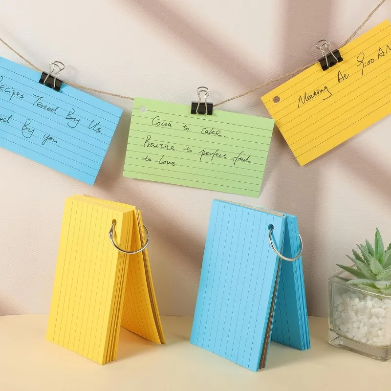 50PCS Multicolor Index Cards Revision Cards Kraft Paper Flashcards Lined Record Cards Study Cards for Office Home School