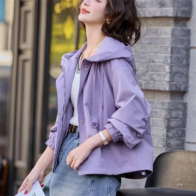 윈드브레이커 코트 여성용 2026 봄 가을 신상 후드 캐주얼 재킷 짧은 출퇴근용 루즈 아우터 패션 여성용 외투 상의