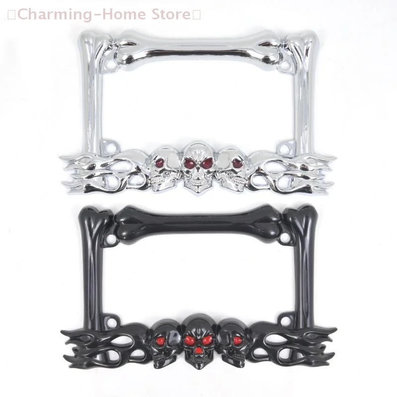 

【M】Skull Motorcycle License Plate Frame, ABS Plastic Easy Mount Holder for Bike Number Plate, Halloween Themed Decoration
