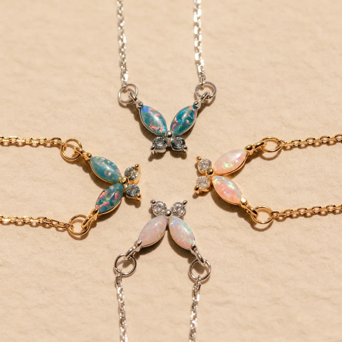 

Colorful Small Butterfly Opal Necklace for Women Girls Titanium Steel Cute Pink Blue Necklace Wedding Charm Jewelry