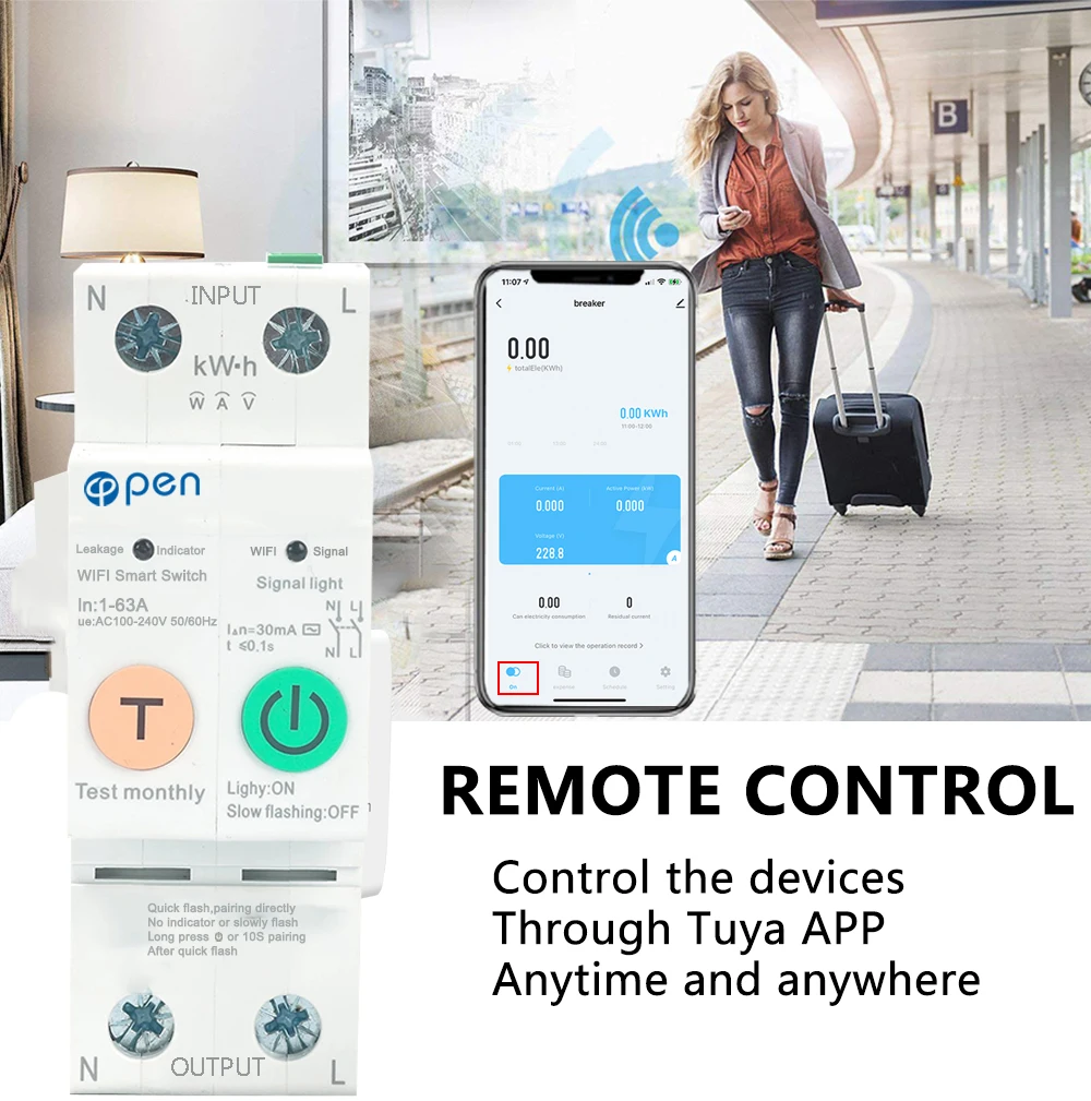 Open  2P 63A  WIFI Tuya Remote Control Energy Monitoring Smart Switch for Smart Home Tuya App
