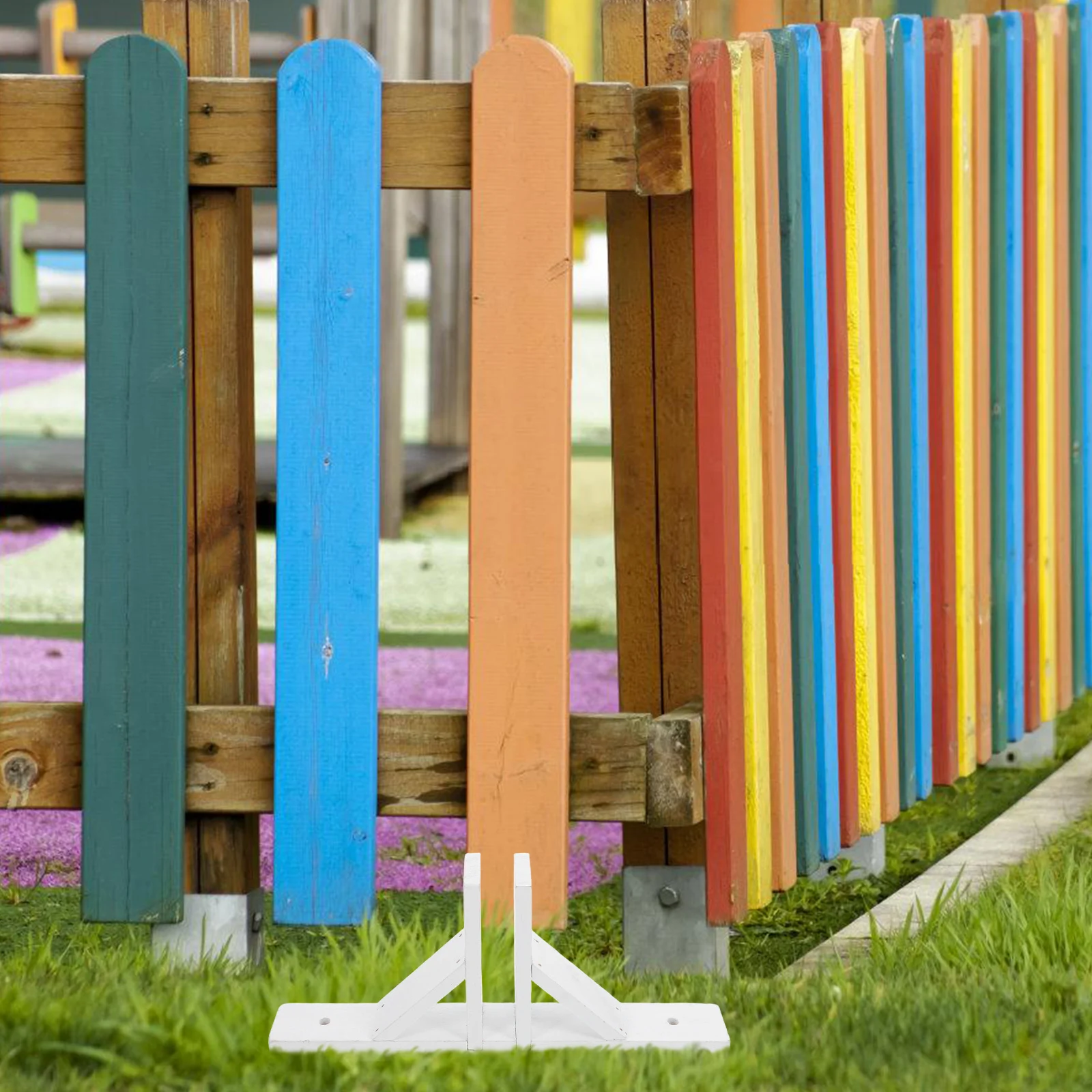 

1pcs Wooden Fence Base Stand White Small Triangle Brackets For Picket Fence Support Garden Yard Lawn Patio Outdoor Fencing