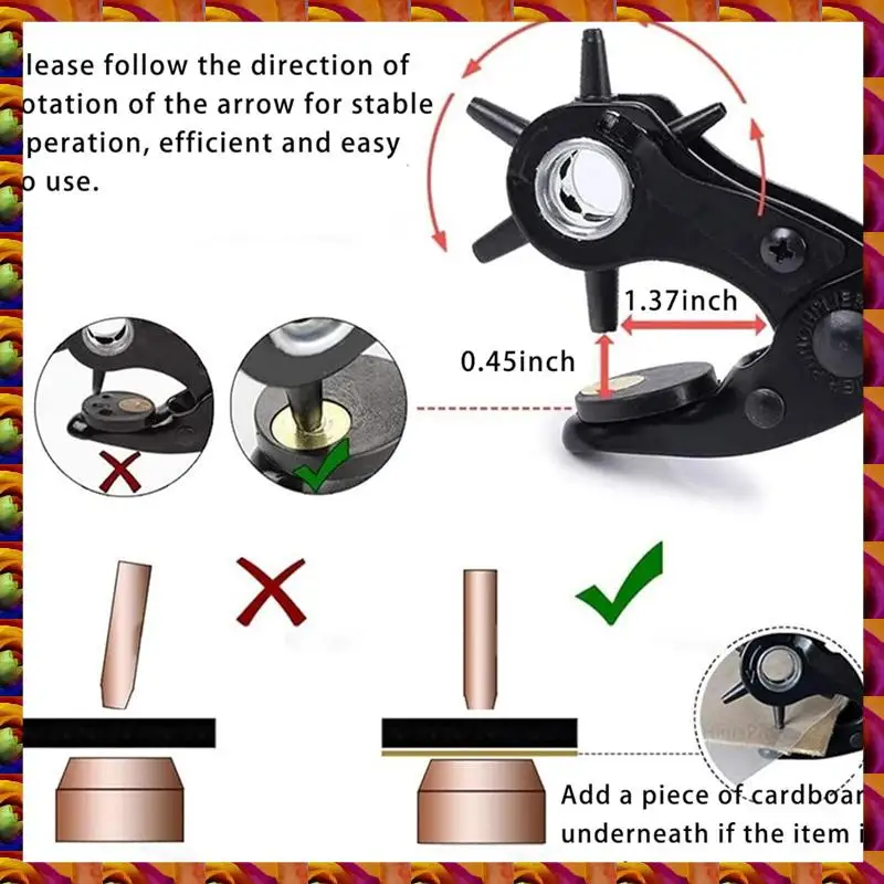 BTCL Leather Hole Punch Set, Super Heavy Duty Rotary Puncher, Precision Multi Hole Sizes For Belts, Crafts Holes