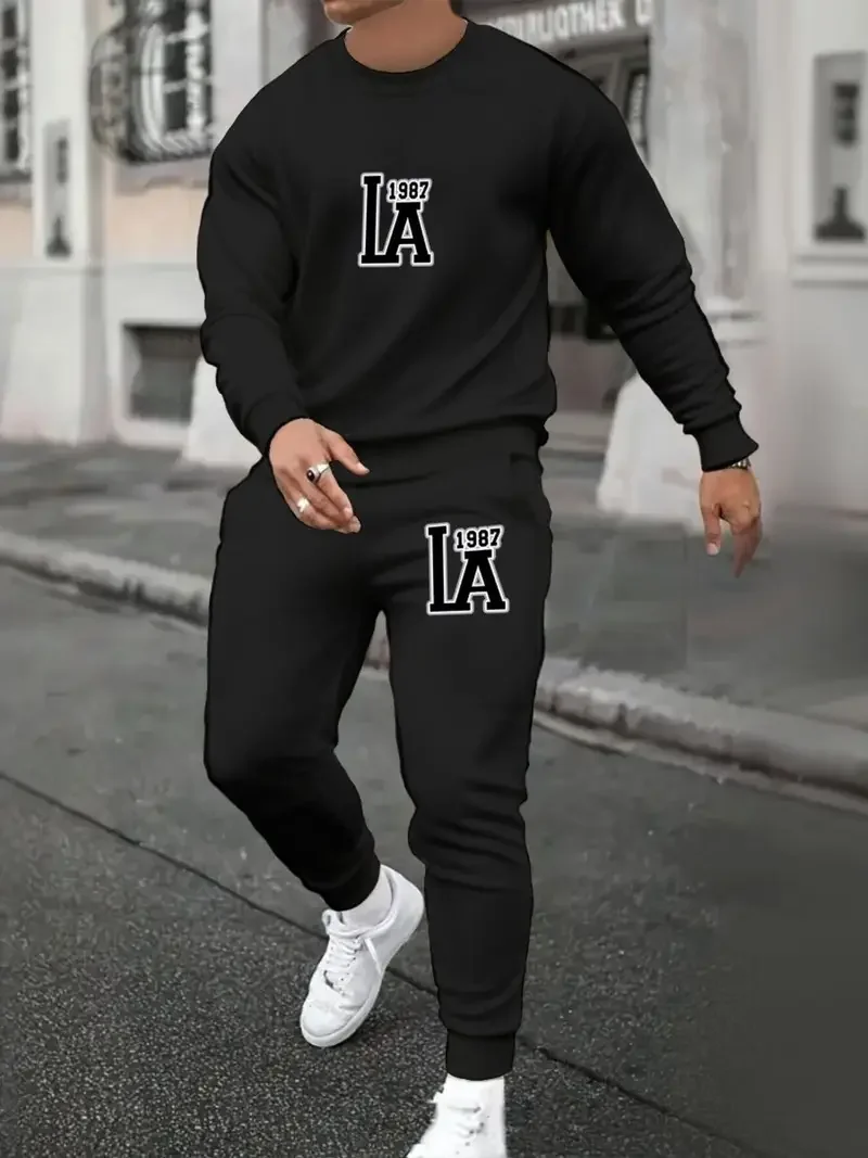 

Autumn and Winter Men Sports Long Sleeve Set Letter Pattern Round Neck Sweatshirt Men Long Sleeve Leisure Set Quick Drying Set