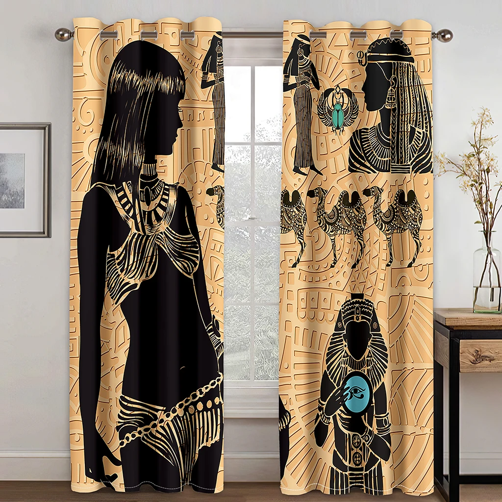 

2pcs Seamless Ethnic Pattern African Fabric Print Aztec Design Pod Pocket Curtain For Living Room Bedroom Dining Room Kitchen