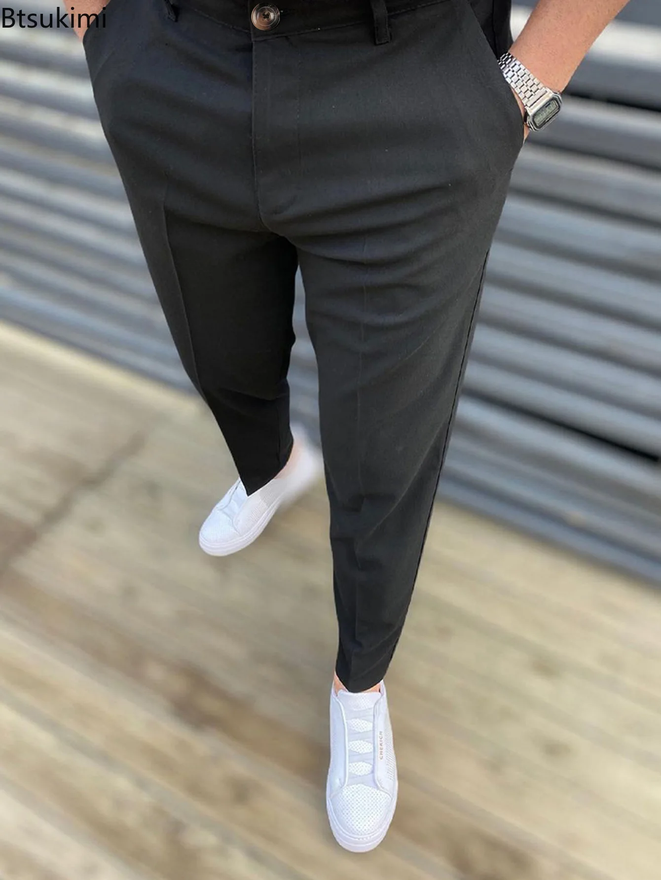 Hot Sale New Men's Casual Pants Fashion Solid Mid Waist Pencile Pants Business Office Social Trousers Male Slim Daily Wear Pants