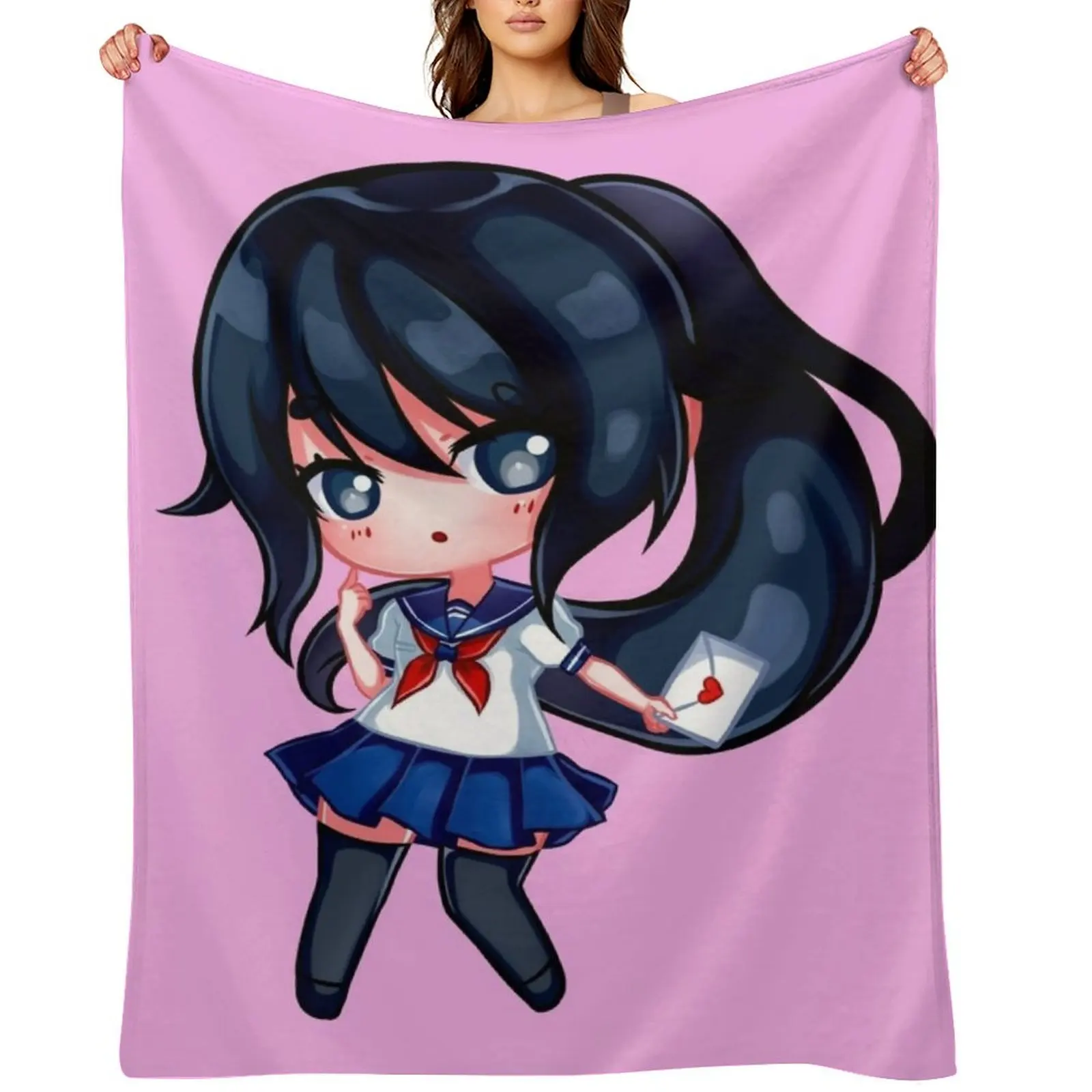 Yandere-chan Throw Blanket Kid'S warm for winter Flannel Soft Plaid Blankets Sofas Of Decoration Tourist Blankets