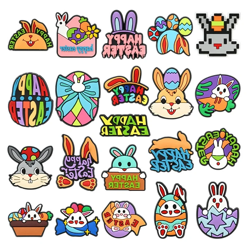 

Easter Theme PVC Shoe Charms Multi Funny Happy Cartoon Rabbit Holiday Party Shoe Accessories DIY Gift Wristband Buckle Decor