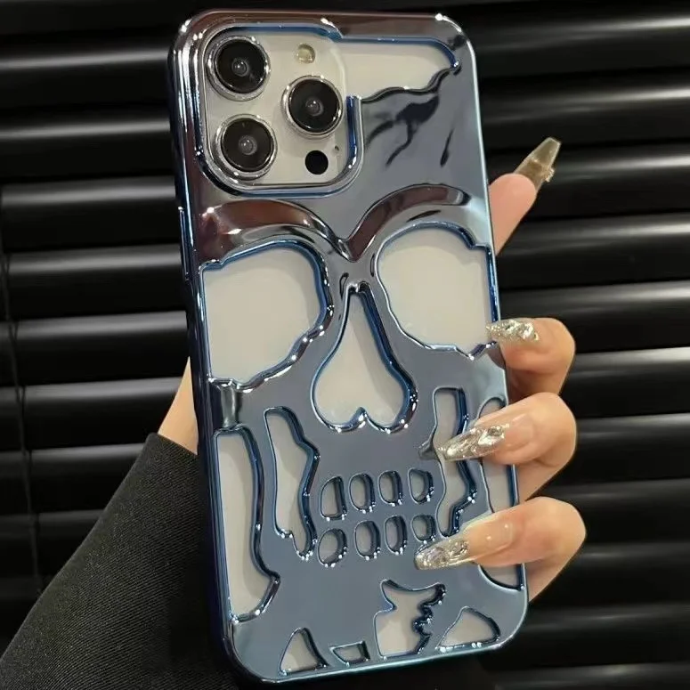 Hollow 3D Skull Callous Phone Case for iPhone 15 14 ProMax 15 Plus 13 12 11 Pro Max ins Luxury Plating silicone Shockproof Cover