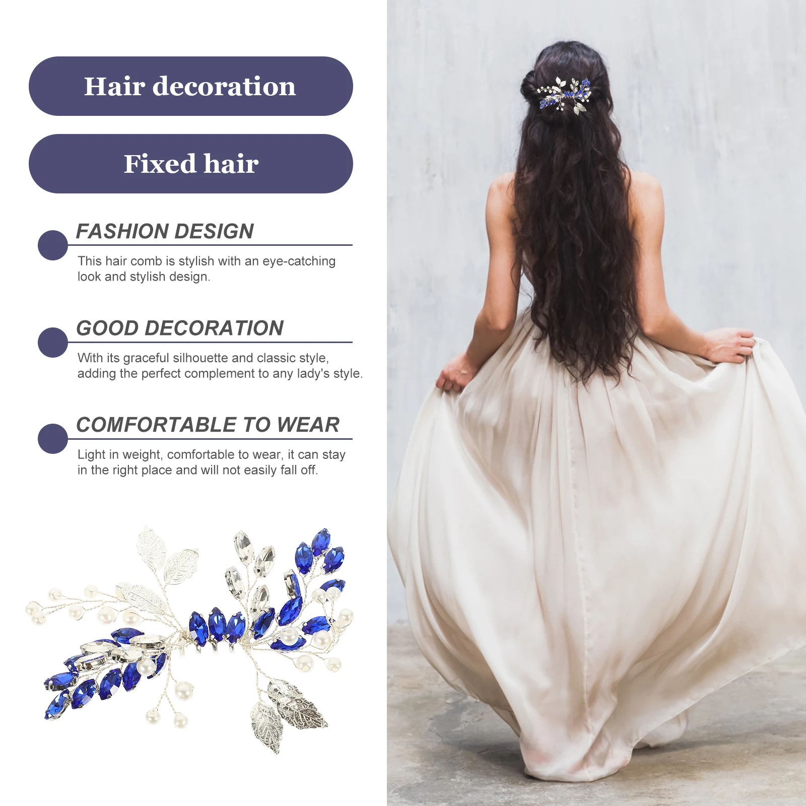 

2 pcs Blue Rhinestone Hair Comb Wedding Accessories Bridal Side Comb Elegant Fashion For Brides Hair Styling