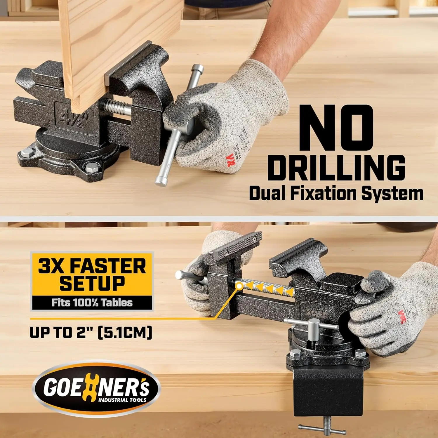 Heavy Duty Cast Iron Bench Vise with Swivel Base, 4.5" Jaw Width for Woodworking and DIY Projects