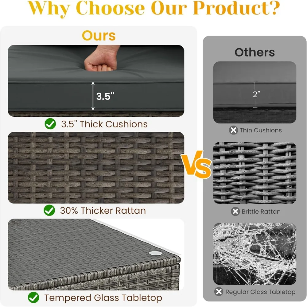 5 Piece Outdoor Patio Sectional Furniture Set, Weather Resistant Rattan Outside Couch, Waterproof Conversation Sofa for Balcony,