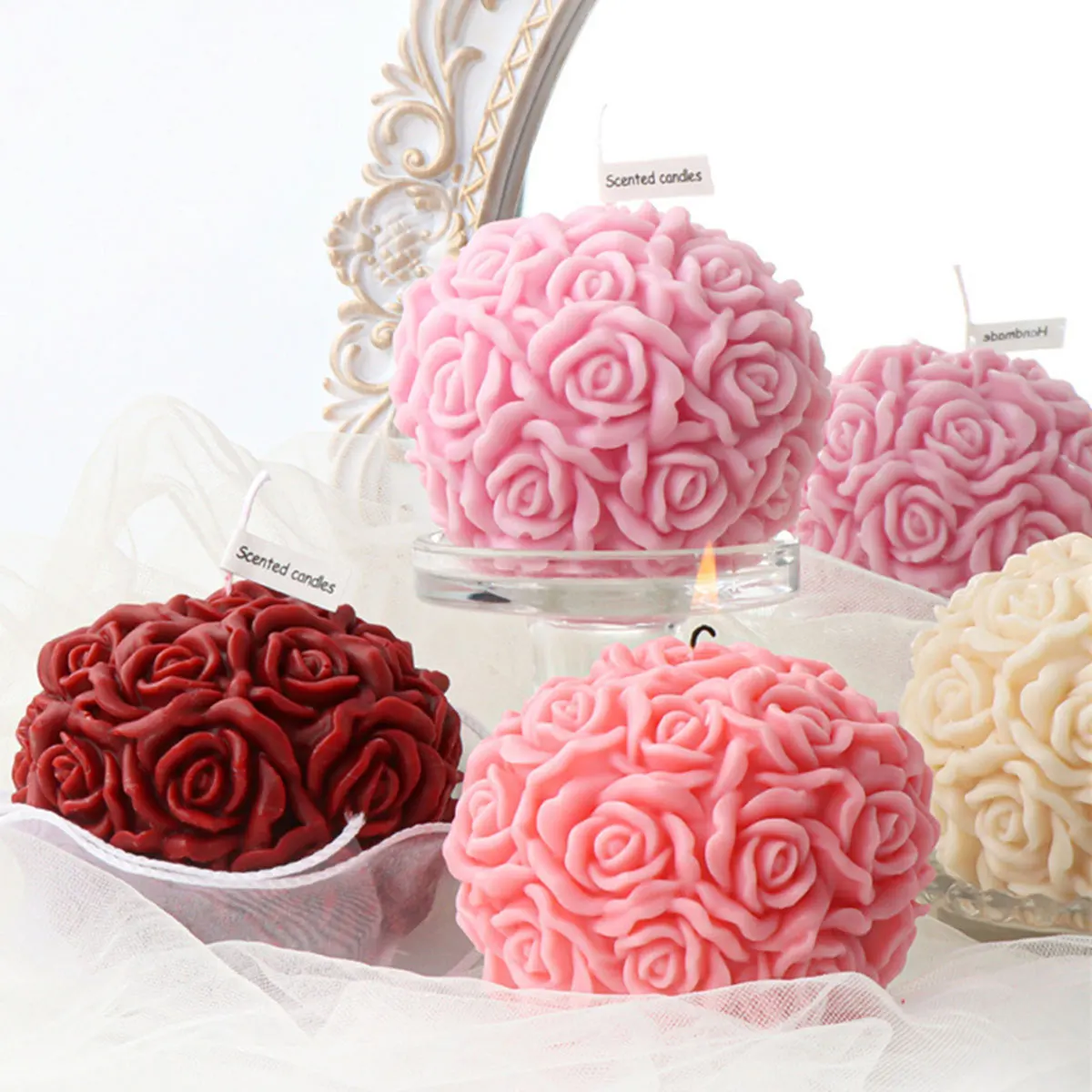 Multi Size Flower Series Candle Mould Round Rose Flower Silicone Mold Summer Ice Ball Wedding Cake Decor Valentine's Day Gifts view 3