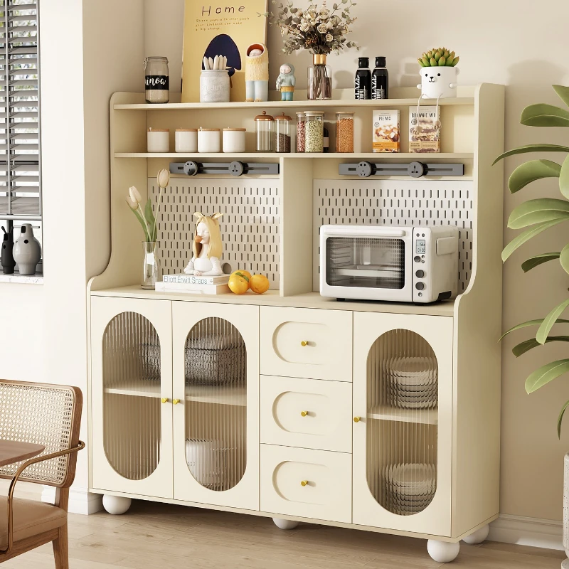 

Solid wood cream style kitchen cabinet practical multi-functional integrated Storage locker spacious sideboard Kitchen furniture