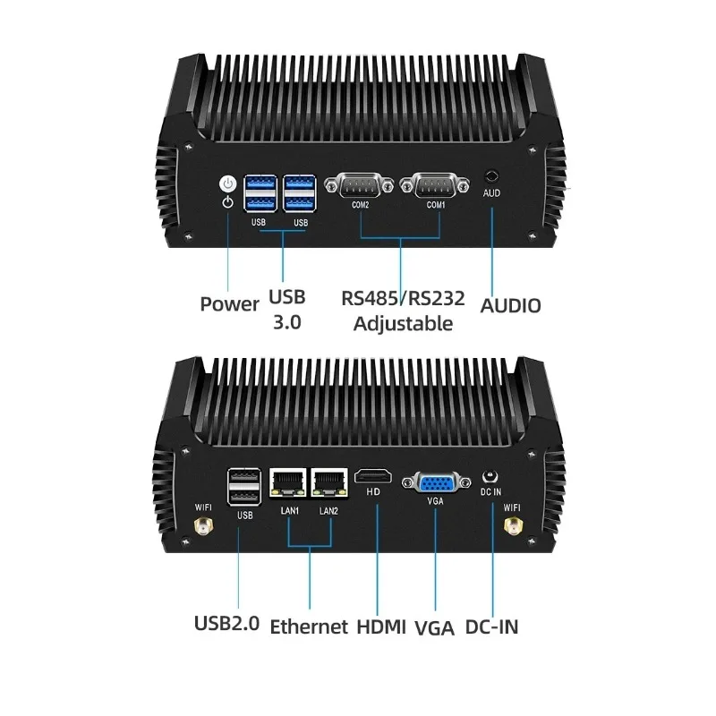 Fanless Industrial Mini PC i3-7100U Dual LAN 2*RS232 RS485 USB3.0 WiFi Rugged Computer Linux Windows