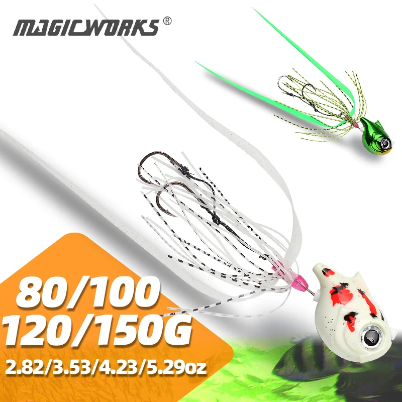 

Magic Works Tairaba Sea-bream 80g 100g 120g 150g Rubber Fishing Lures Slow Jig Head Saltwater Artificial Bait Lure with Skirt