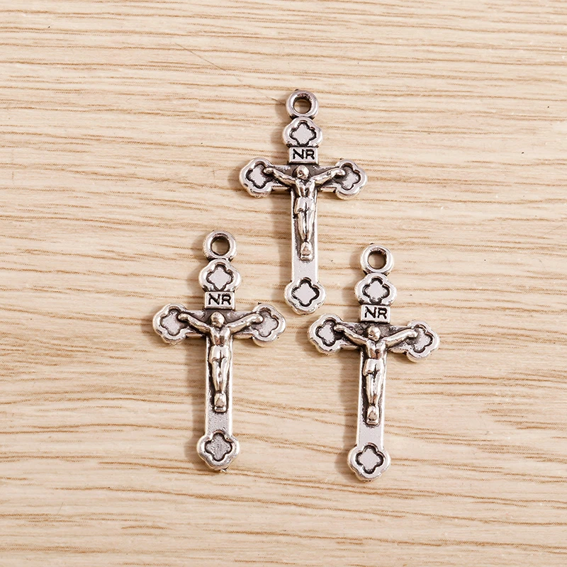 Tusember 20 Stück 15*27mm Legierungsanhänger Jesus-Kreuz-Anhänger für Halsketten, Ohrringe, DIY, handgefertigter religiöser Schmuck, Bastelbedarf – Detail 3