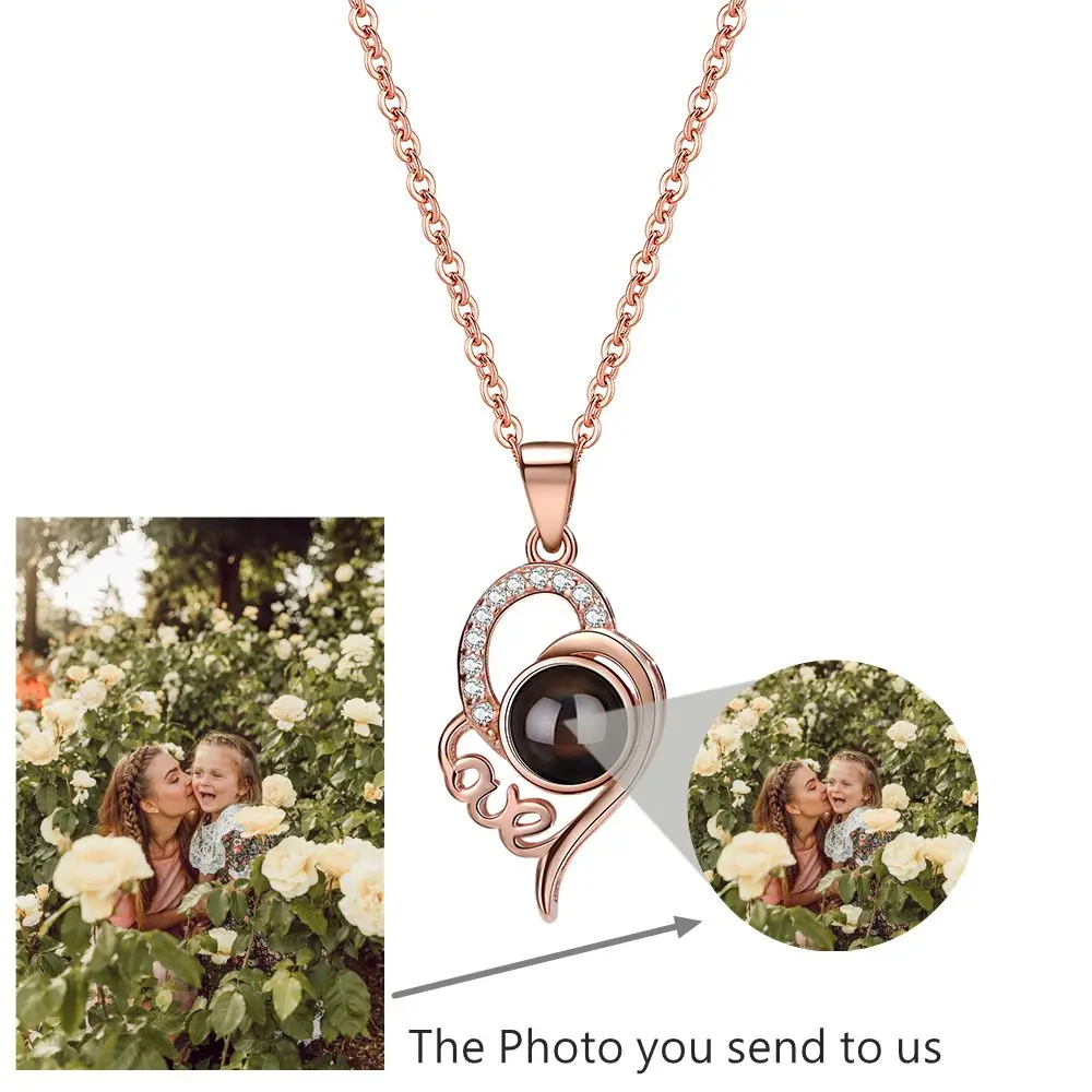 Custom Projection Photo Necklace 925 Sterling Silver Heart Pendant Necklace for Women Lover Jewelry Mother's Day Gift