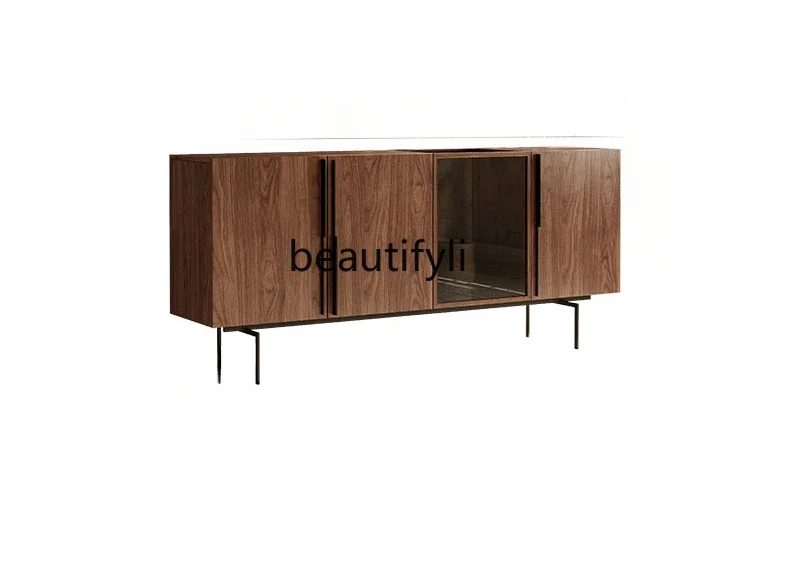 

QItalian minimalist entrance cabinet light luxury walnut dining side living room storage cabinet