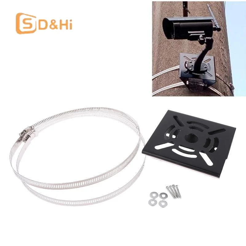 1 Set Universal Joint Pole Column Holding Monitoring Bracket Camcorder Back Stand Iron Hoop Plate Street Light Pole Mount Holder