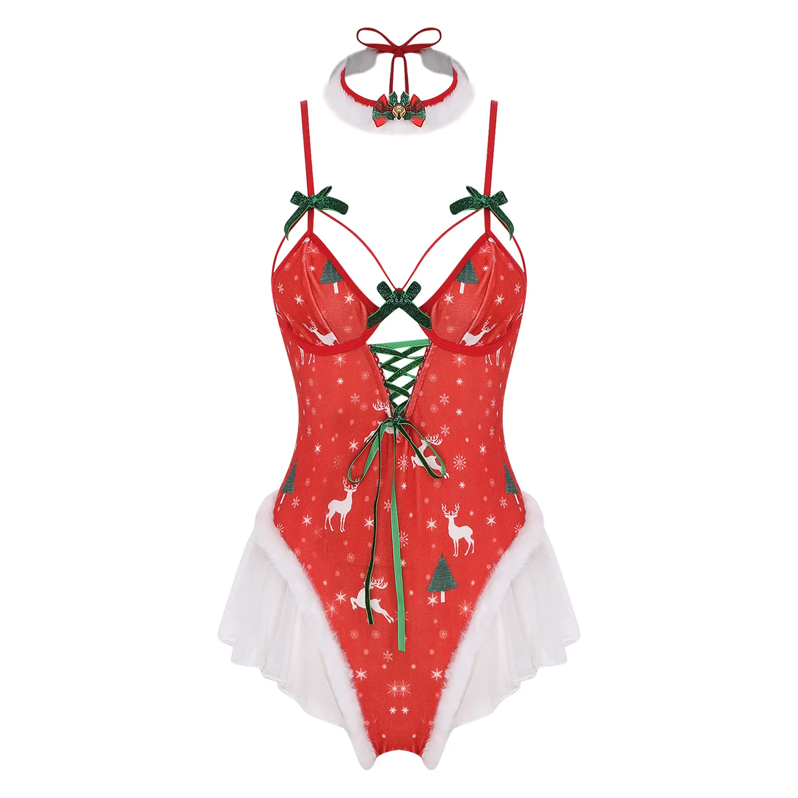 

Женское нижнее белье, рождественская ночная рубашка для ролевых игр, сексуальное боди без вырезов с открытой попкой и колье, эротическая соблазнительная ночная рубашка