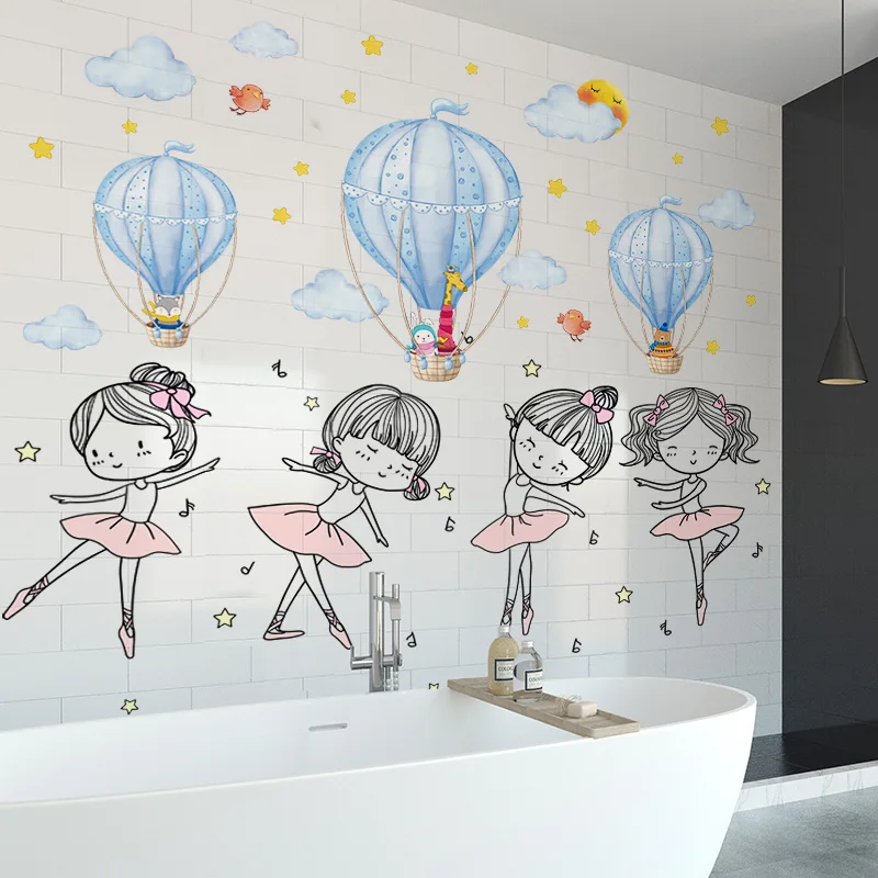 

Ballet Girl Dancers Wall Stickers DIY Hot Air Balloons Wall Decals for Kids Room Baby Bedroom Children Nursery Home Decoration