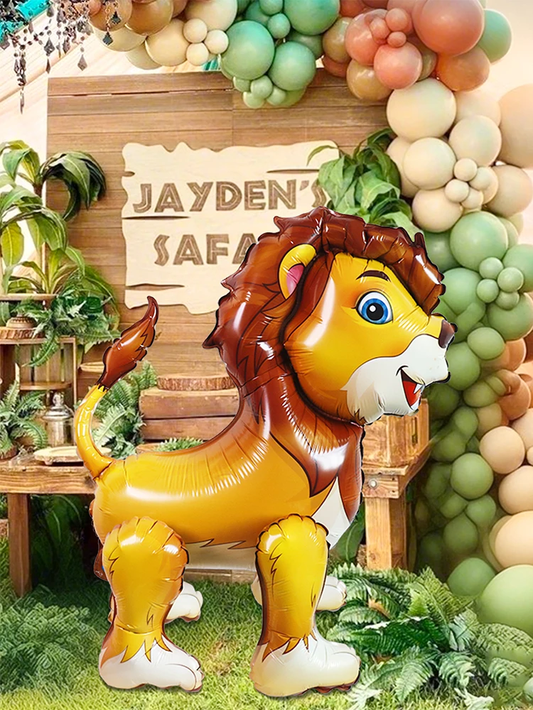 1 قطعة الغابة البرية الحيوان 4D الدائمة الأسد النمر الزرافة زيبرا الألومنيوم فيلم بالون الأطفال الغابات حديقة الحيوان موضوع حفلة عيد ميلاد