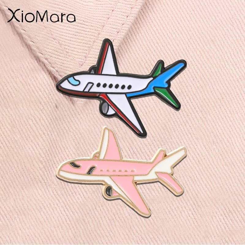 Cartoon Airplane Enamel Pins Pilot Fighter Travel Theme Aviation Enthusiasts Brooches Lapel Backpack Badge Fashion Jewelry Gifts