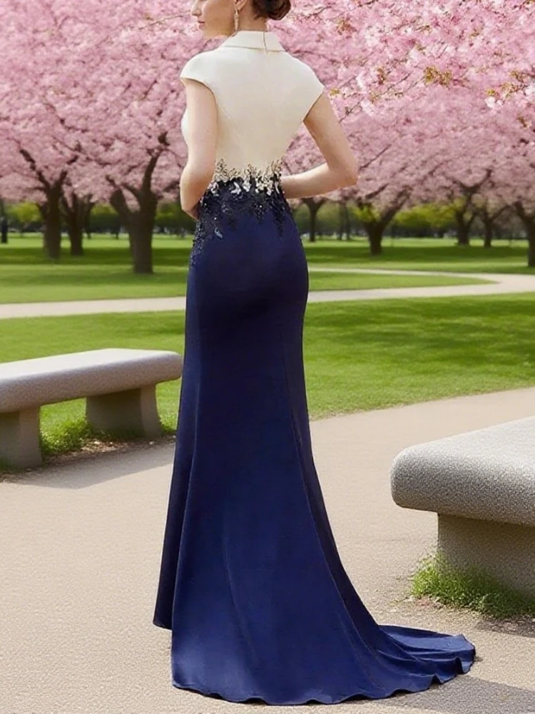 

New Contrast Color Mother Gowns Mermaid High Collar Wedding Guest Dress Appliqued mother of the bride dress Customized