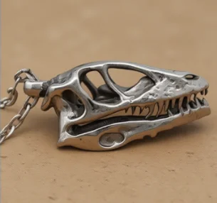 Goth Dinosaur Skull Necklace Dino Pendant Tyrannosaurus Rex Head Skull Cranium Gothic Jewelry