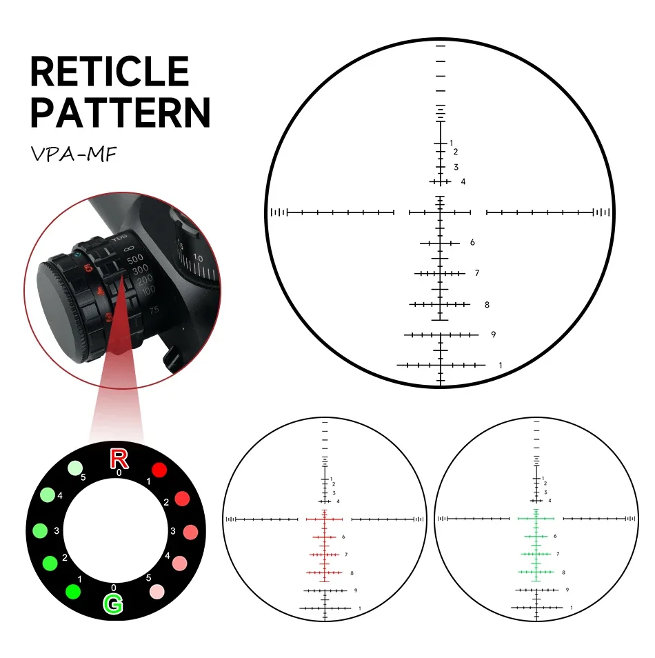 5-25X50 FFP Rifle Scope Red Green Reticle Long Range Shooting Hunting Scope Big Side Wheel Parallax Adjustable Optical Sight