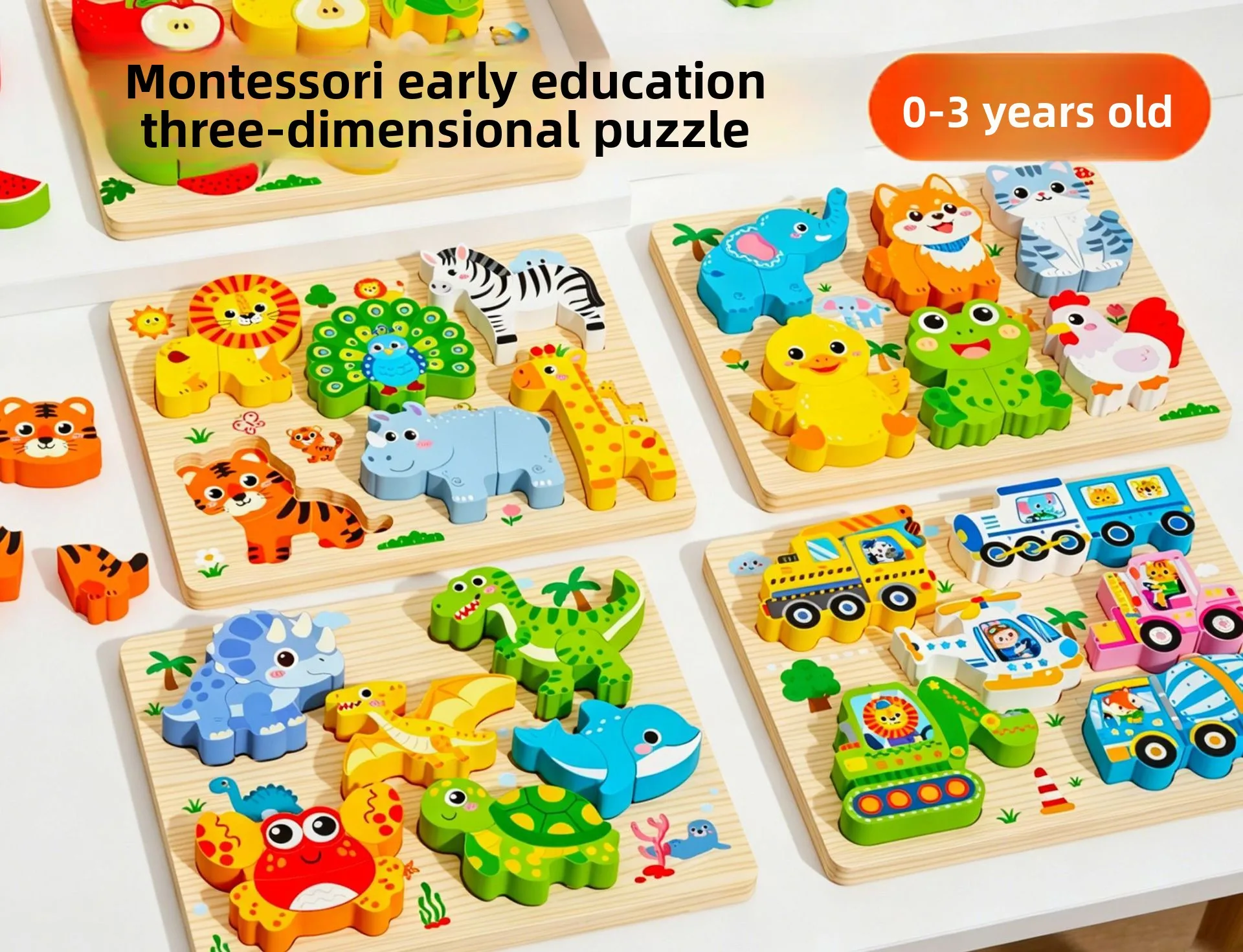 Montessori 3D Holzpuzzle Blöcke Tierform-Zuordnungsspiel Frühpädagogisches Kognitives Sensorisches Spielzeug Geschenk für Kleinkinder 1-3 Jahre – Detail 2