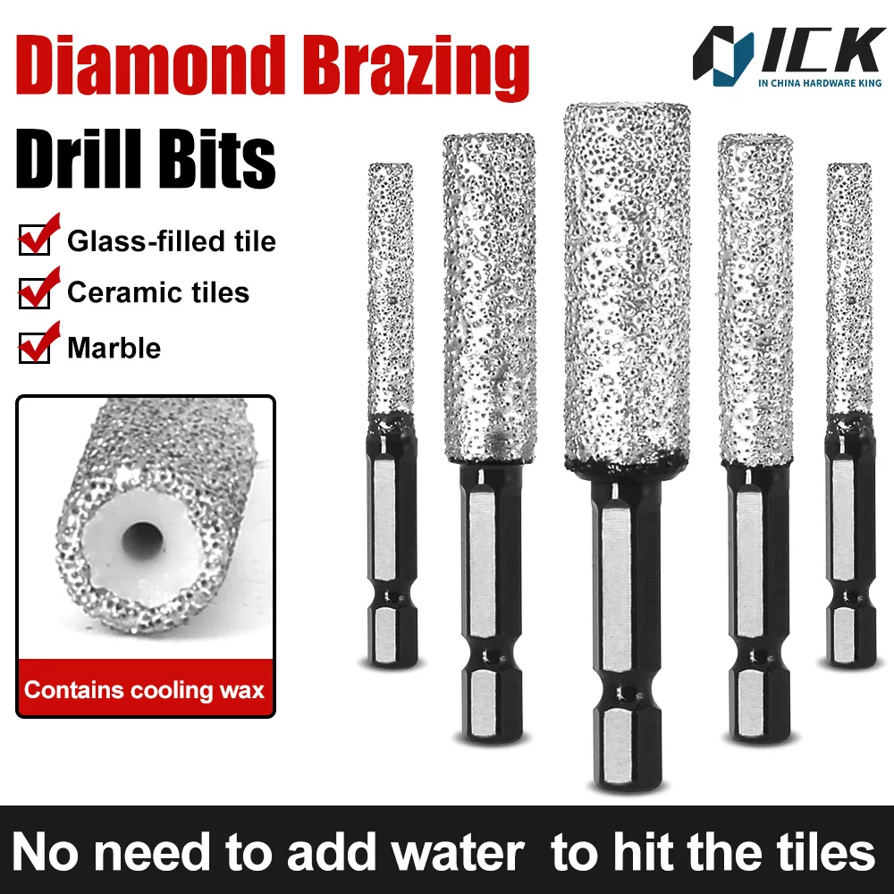 Drilling and Grinding Hexagonal Shank Diamond Drill Bit Hole Saw for Dry Ceramic Tile, Marble, Granite, and Porcelain 6-12mm