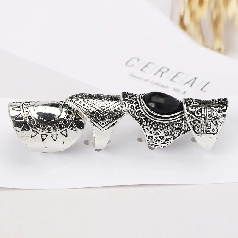 4pc Vintage Silver Plated Gypsy Boho Ethnic Ring Set