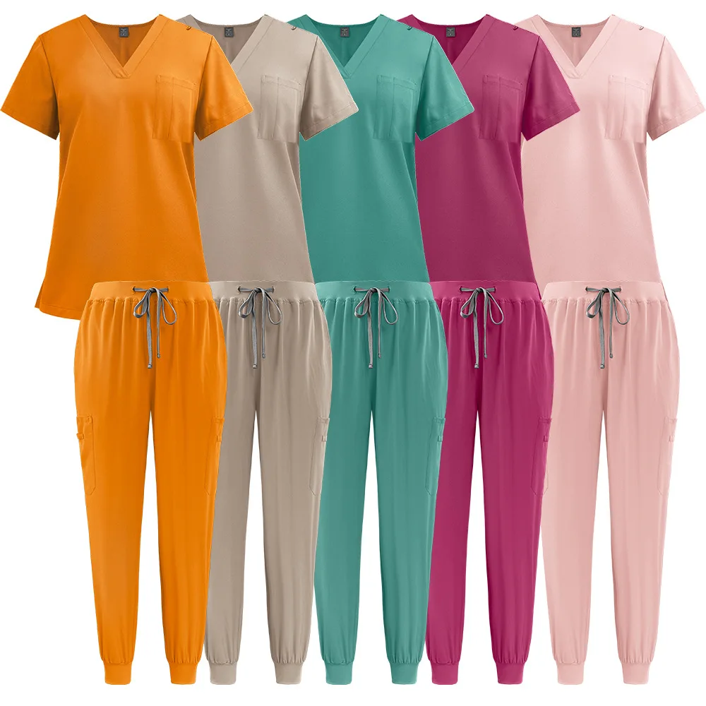

Handwashing Clothes Split Scrub Set Jogging Uniform V-Neck Dental Clinic Medical Overalls Men and Women