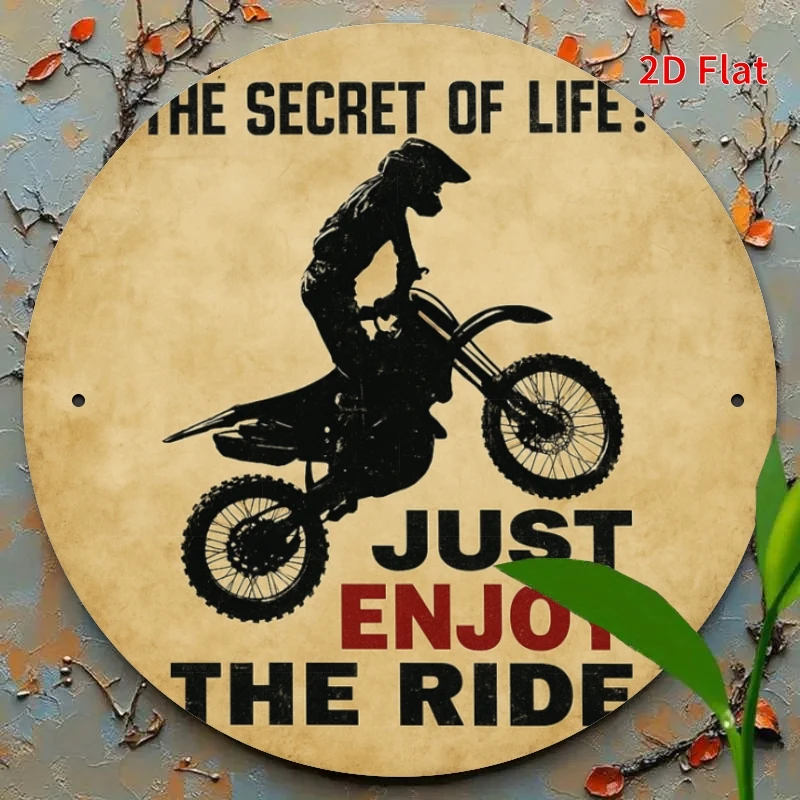 HD Tin Sign, Dirt Bike Just Enjoy The Ride Round Metal Wall Art, Motocross Man Cave Decor